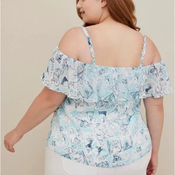 TORRID SIZE 6 Disney Cinderella Flutter Sleeve Top - Chiffon Sketches Blue - Picture 3 of 3